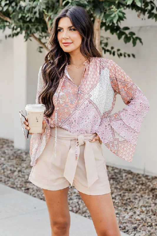 No Goodbyes Pink And Orange Printed Bell Sleeve Blouse FINAL SALE Stylish Wrap Blouse No Goodbyes Pink And Orange Printed Bell Sleeve Blouse FINAL SALE Stylish Wrap Blouse