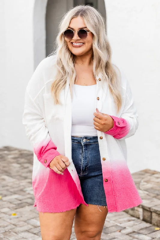 What You're Waiting For Pink Dip Dye Gauze Blouse FINAL SALE Ruffled Neck Blouse
