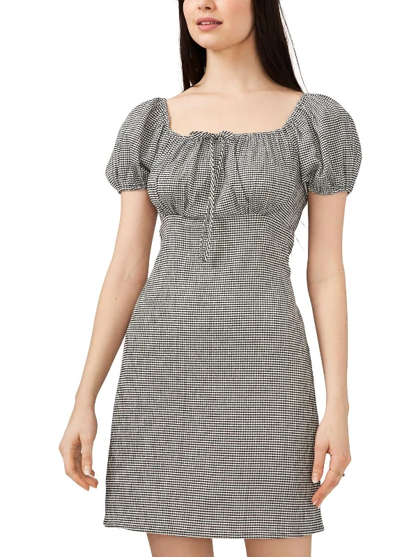 Womens Square Neck Bow Blouse Lightweight Tunic Blouse