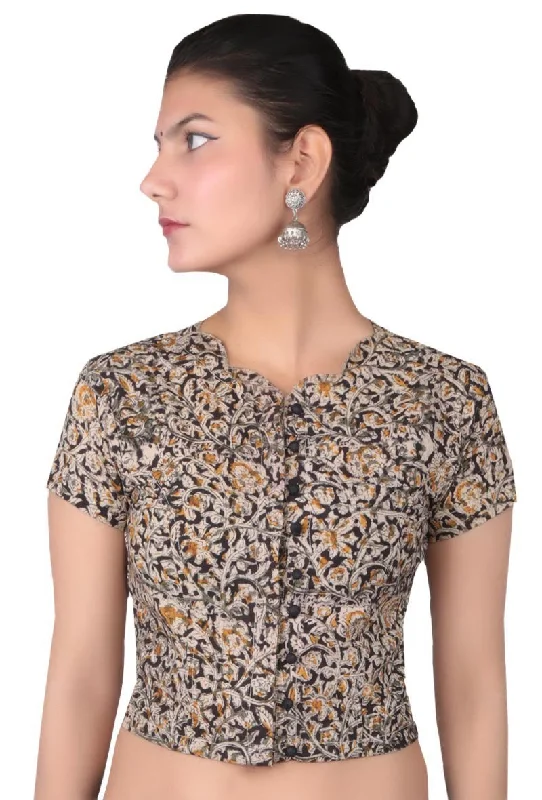 Black Kalamkari Printed Blouse Business Casual Blouse