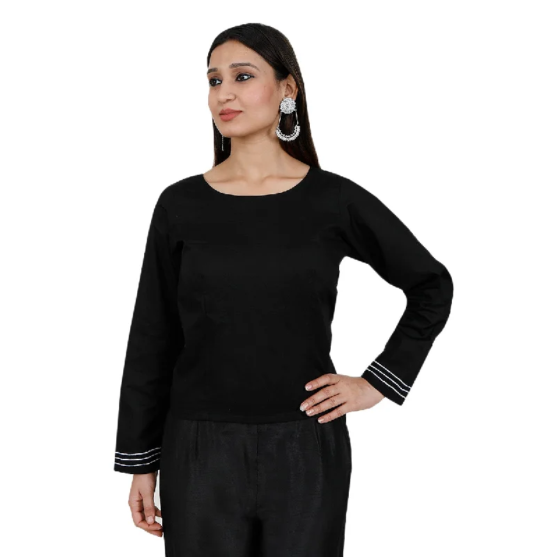 Pure Cotton Black Rabari Long Blouse Delicate Pleat Blouse