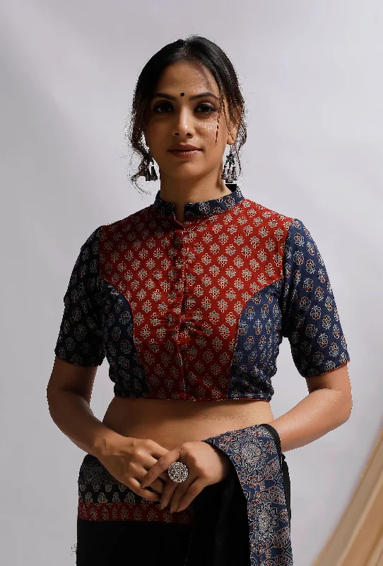Blue and Red Ajrak Cotton Blouse Backless Summer Blouse