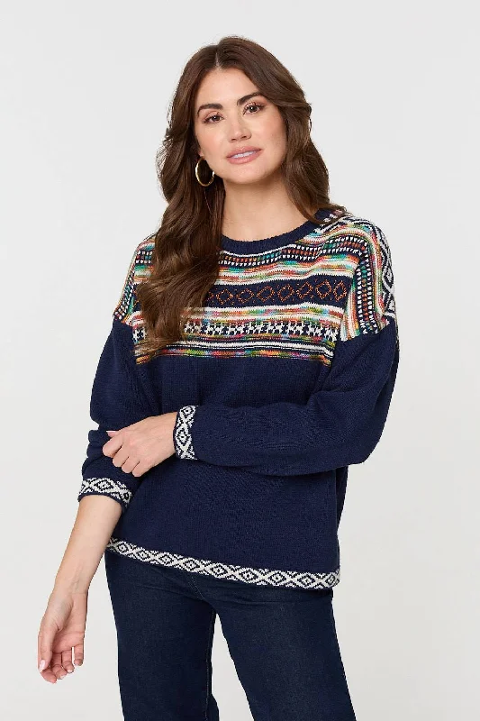 Ikat Print Drop Shoulder Jumper Tailored Straight A-Line