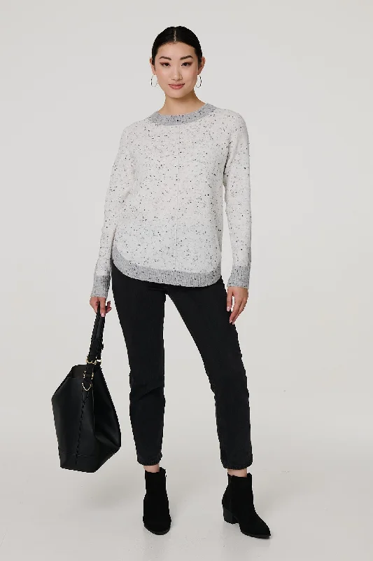 Colour Block Long Sleeve Curve Hem Jumper Spandex Blend Rayon Blend Denim Blend