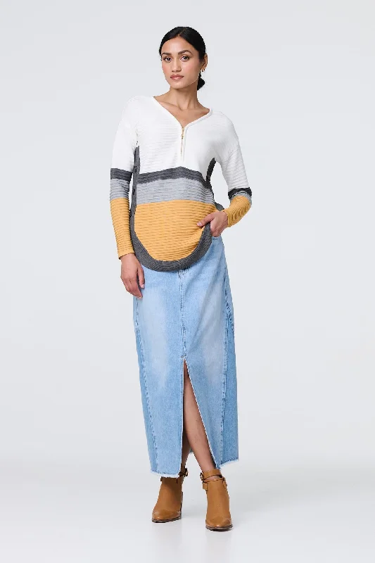 Colour Block Zip Detail V-Neck Jumper Sequined Glittery Shiny