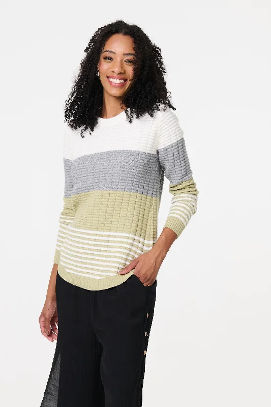Colour Block Textured Curve Hem Jumper Solid Print Embellished