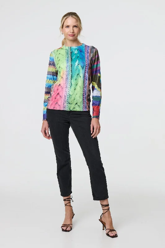 Knit Print Long Sleeve Jumper Lace Blend Ribbed Blend Corduroy Blend