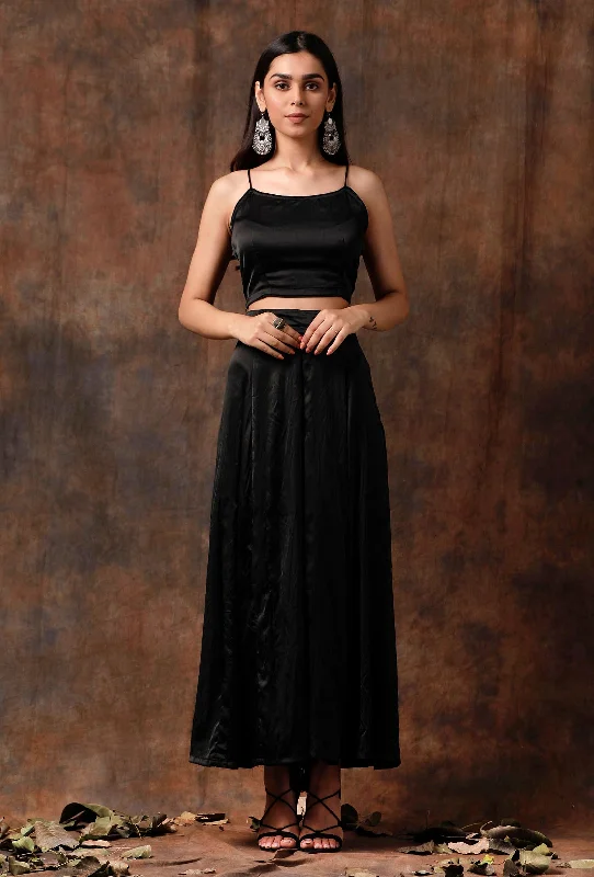 Set of 2 : Black Satin Blouse and Pallazo Satin Bow Blouse