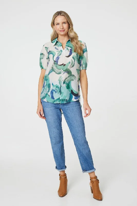 Abstract Print 1/2 Sleeve Blouse Elegant Peplum Blouse