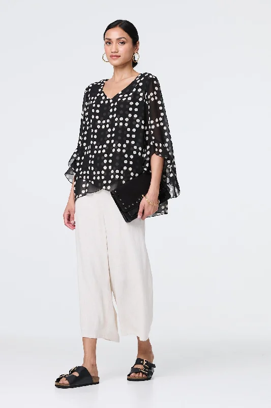 Dot Print Semi Sheer Flare Sleeve Blouse Stylish Wrap Blouse