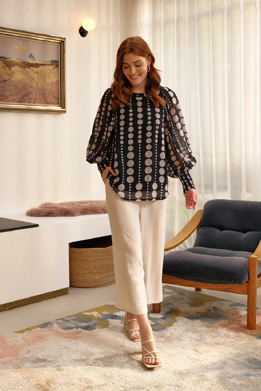 Spotty Print Semi Sheer Puff Sleeve Blouse Everyday Stylish Blouse