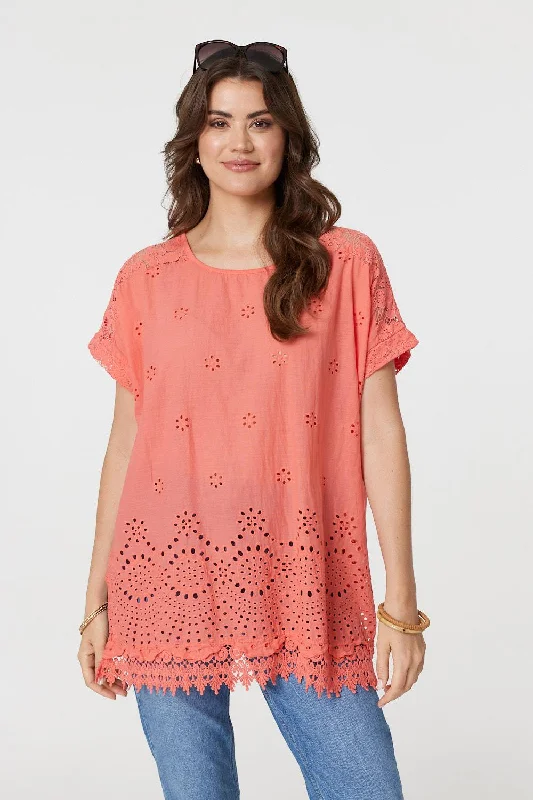Broderie Anglaise Oversized Blouse Office Formal Blouse