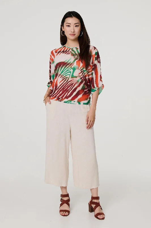 Animal Print 3/4 Sleeve Relaxed Blouse Office-Ready Blouse