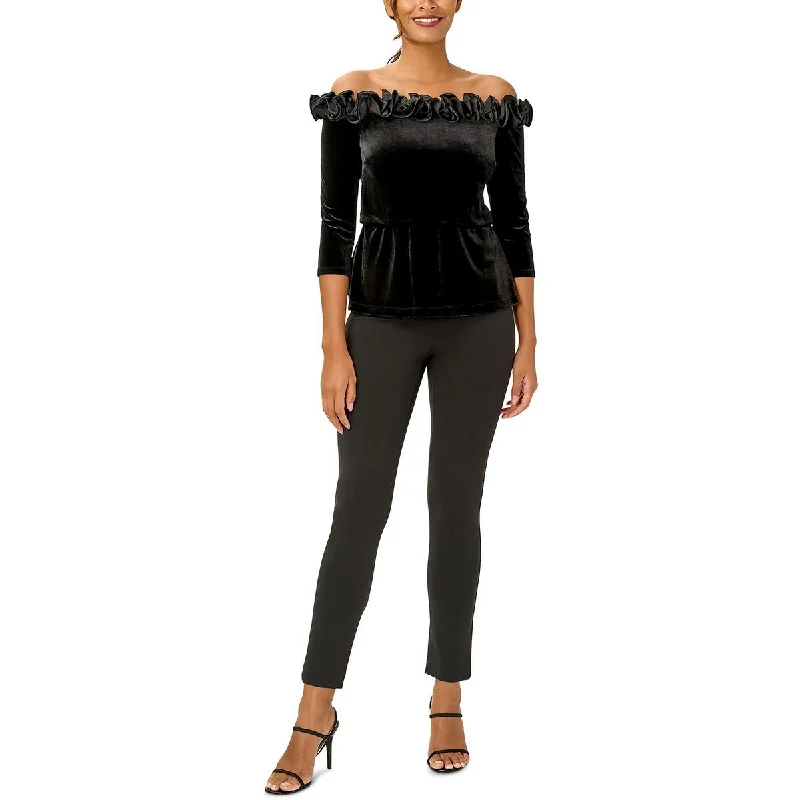 Adrianna Papell Womens Velvet Blouson Blouse Feminine Puff Blouse