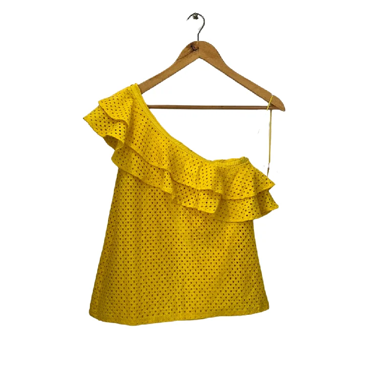Banana Republic Yellow Laser-cut One Shoulder Blouse | Like New | Asymmetric Hem Blouse