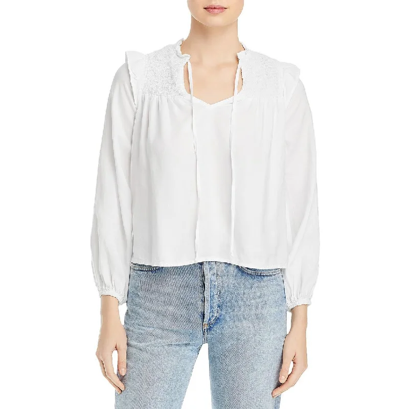 Bella Dahl Womens Smocked Ruffled Blouse Feminine Puff Blouse