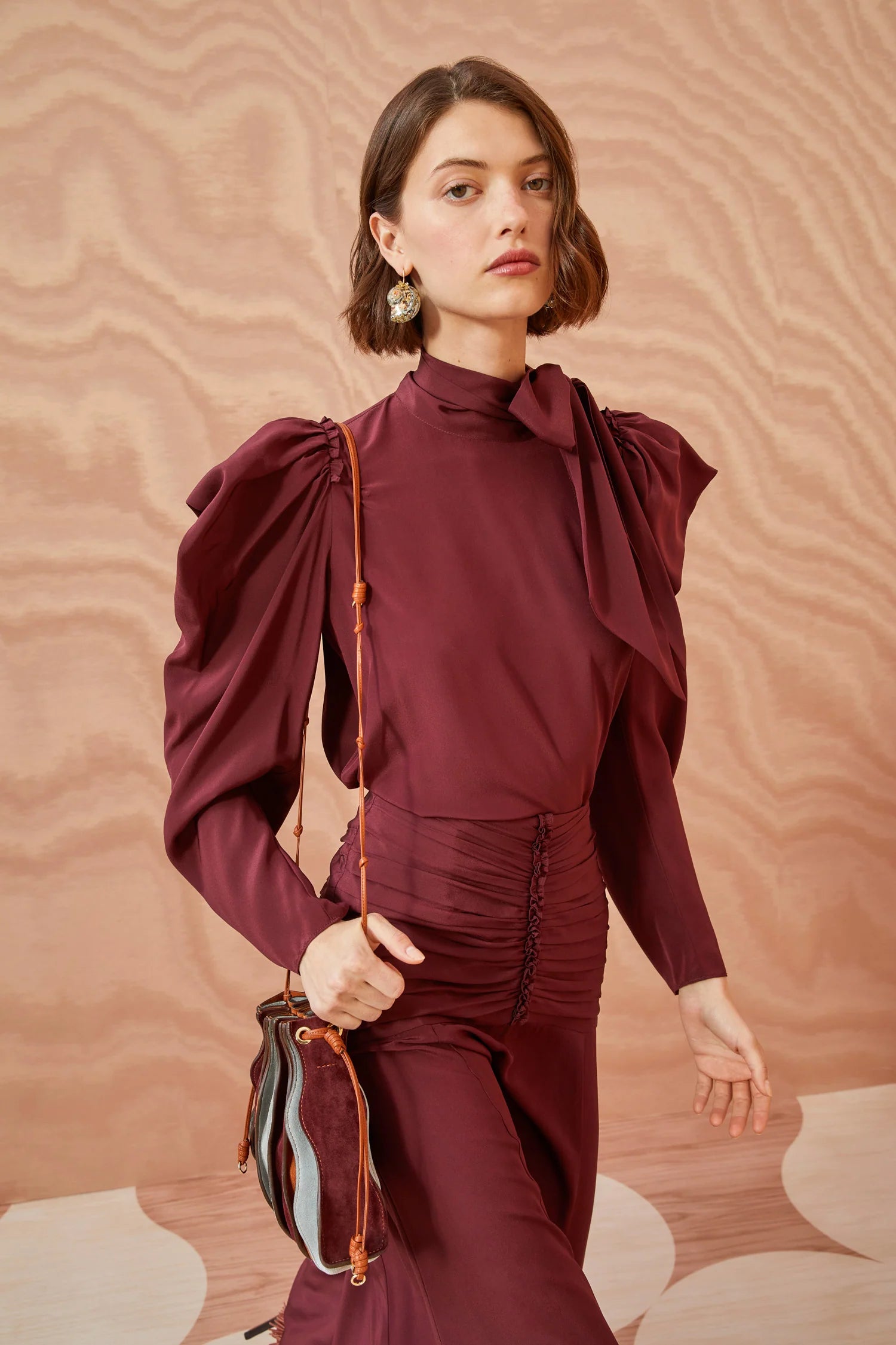 Brea Blouse - Mahogany Red Elegant Semi-Sheer Blouse