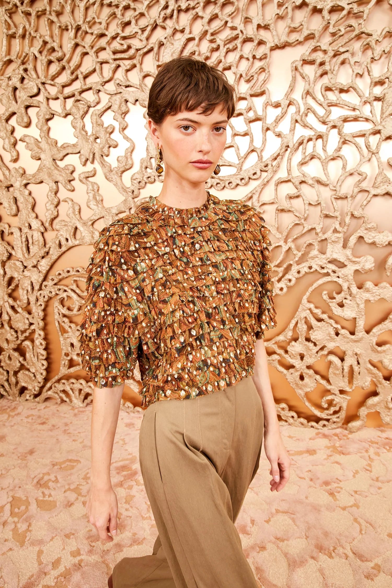 Carmella Blouse - Tiger's Eye Semi-Sheer Blouse