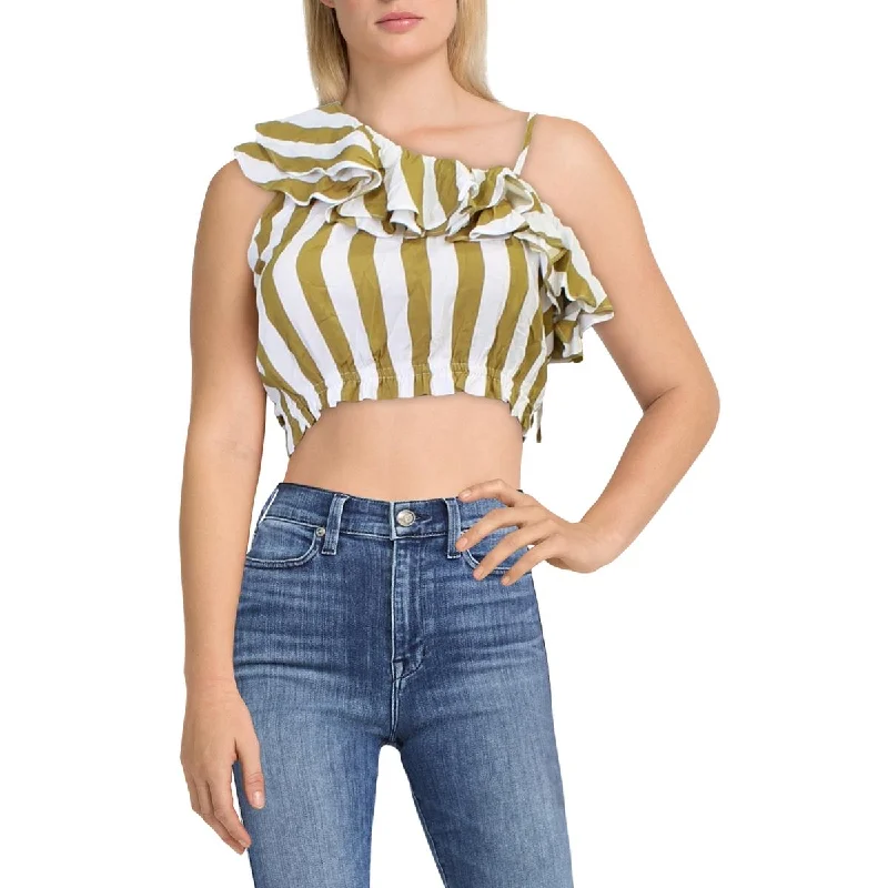 Charlie Holiday Womens Striped One Shoulder Blouse Peter Pan Blouse