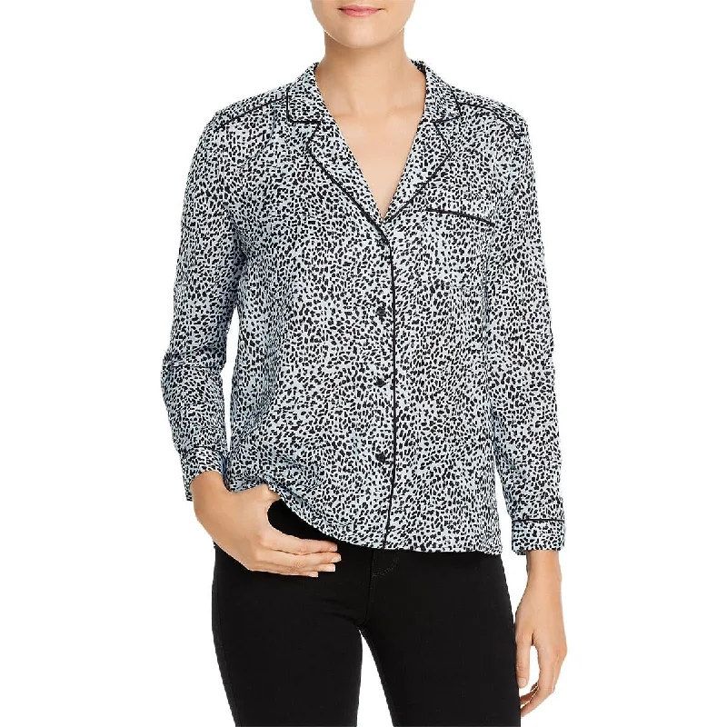 Cupcakes and Cashmere Womens Satin Leopard Blouse Loose Oversized Blouse