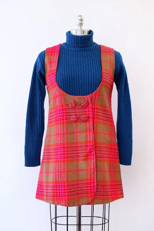 Electric Pink Plaid Mini Jumper M Cable Knit Ribbed Knit Lace Knit