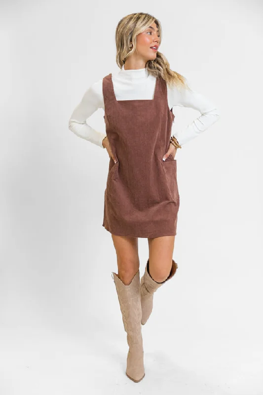 Felt The Chill Brown Cord Square Neck Jumper High Neck Crew Neck V-Neck