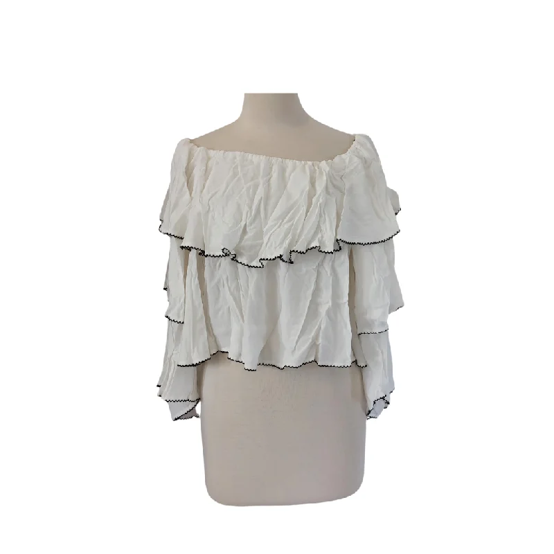 Forever 21 White Layered Off-shoulder Blouse | Brand New | Casual Button Blouse