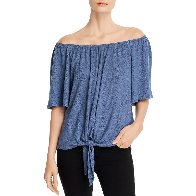 Kim & Cami Womens Hatchi Knit Off-The-Shoulder Blouse Frilled Cuff Blouse