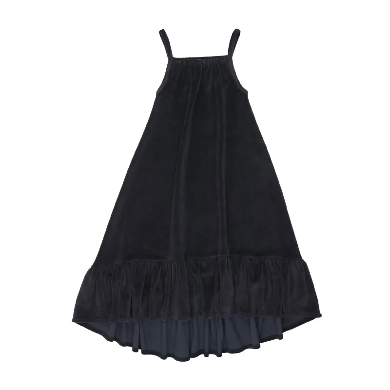 Kin + Kin Navy Tiered Velour Jumper (K124) Tailored Straight A-Line