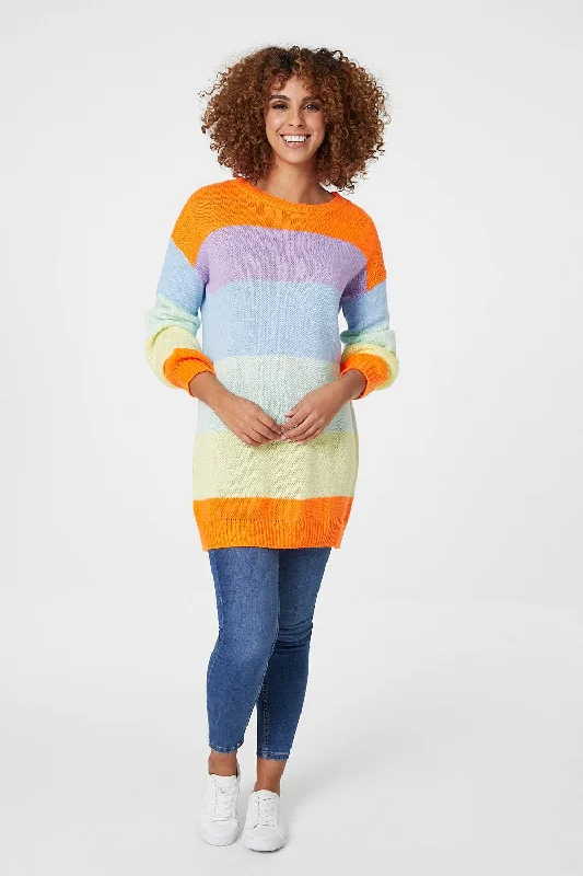 Striped Longline Knit Jumper Herringbone Houndstooth Plaid