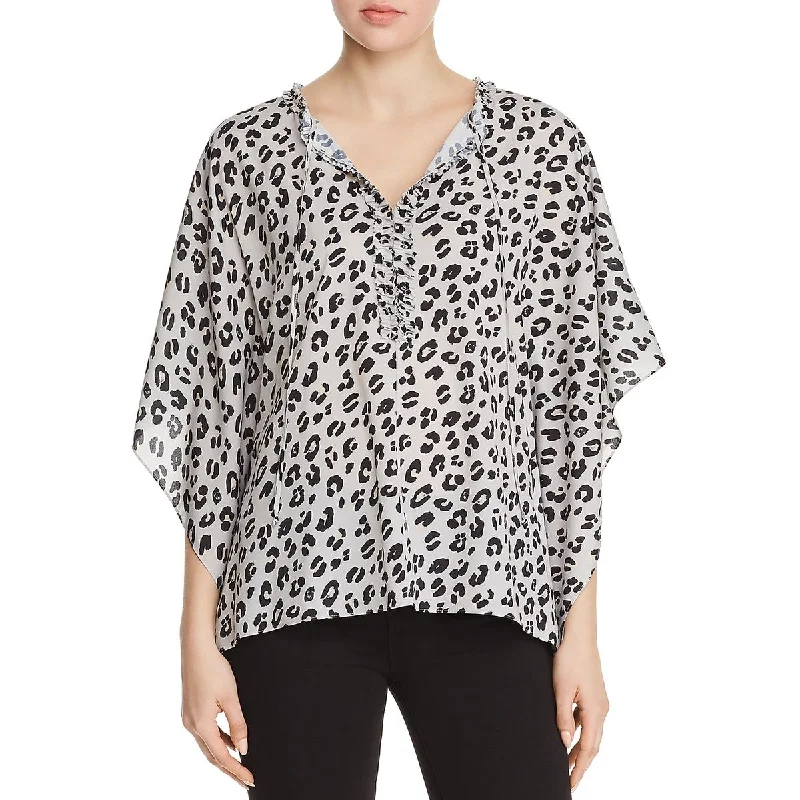 Le Gali Womens Sage V-Neck Ruffled Blouse Drape Neck Blouse