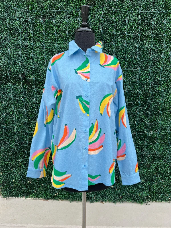 "I'm Bananas" Button Up Blouse Delicate Pleat Blouse