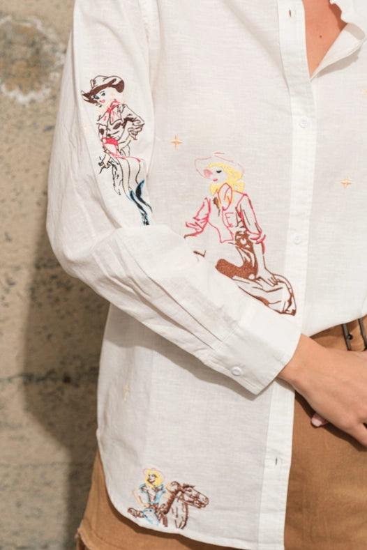 Vintage Cowgirl Embroidered Blouse Bell Sleeve Blouse