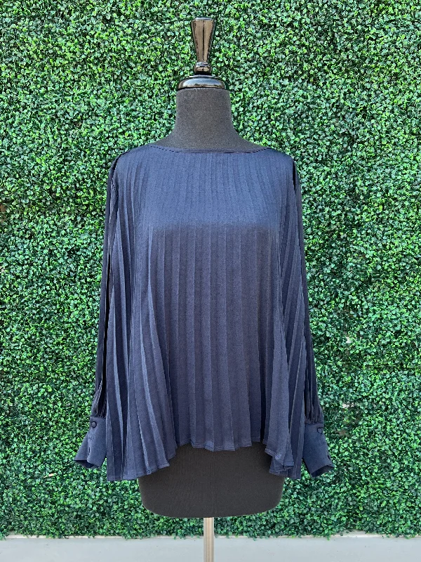 Long Sleeve Pleated Blouse Sleeveless Summer Blouse