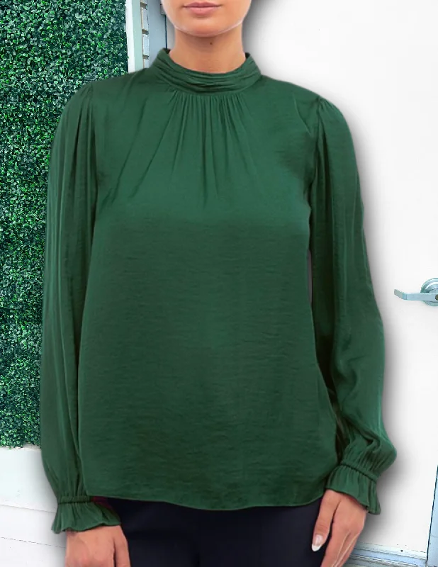 Satin Mock Neck Blouse Chic Off-Shoulder Blouse