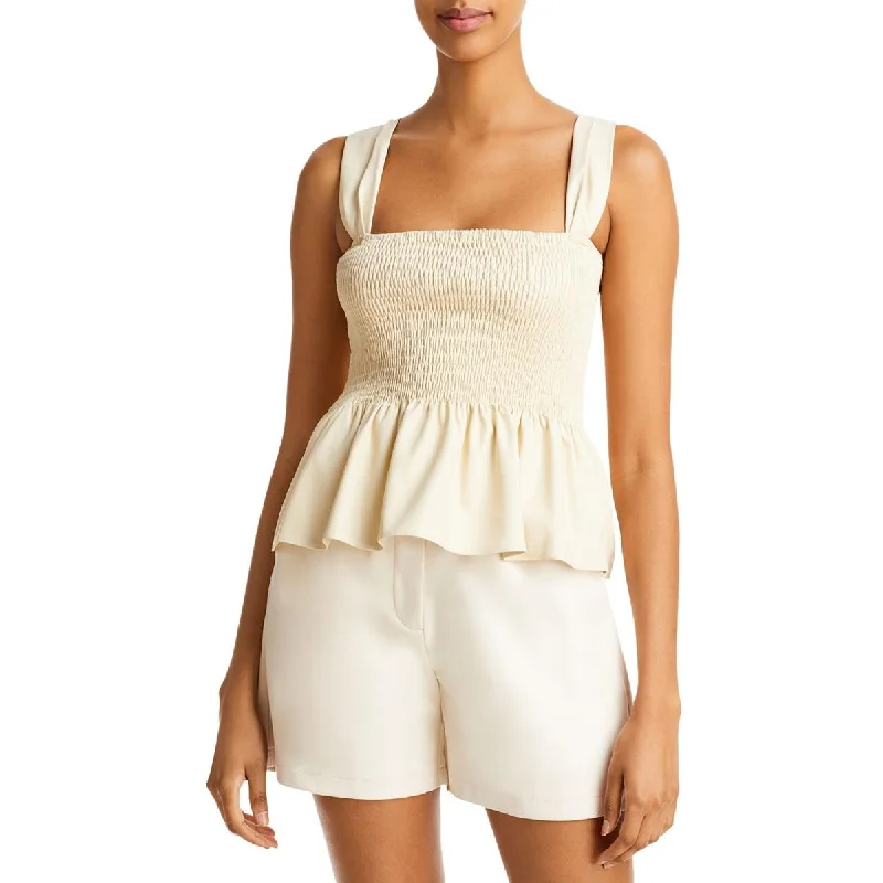 Lucy Paris Womens August Faux Leather Smocked Blouse Feminine Puff Blouse