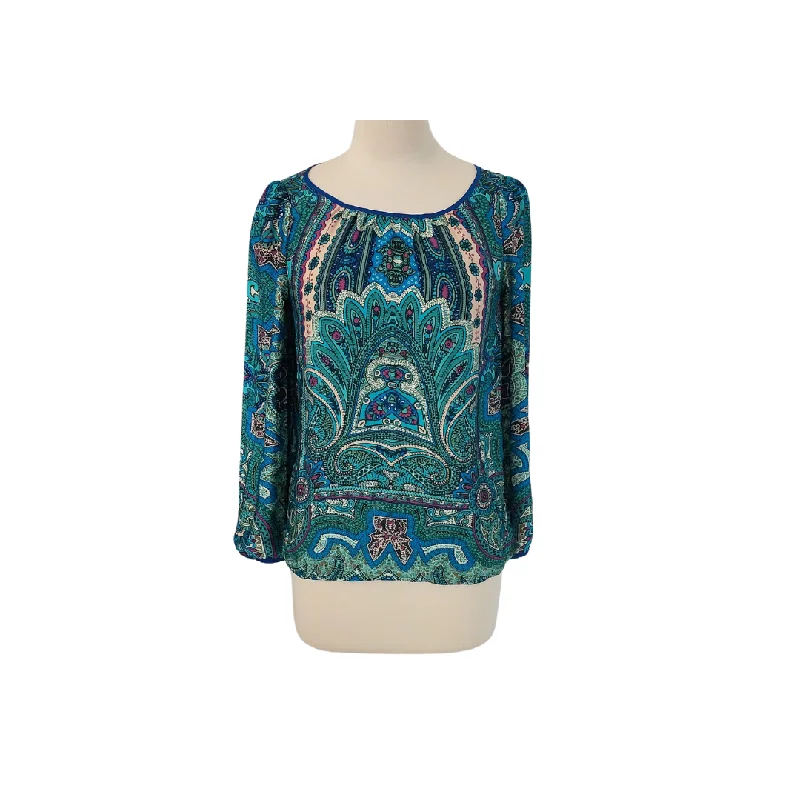 Mango Blue & Green Printed Blouse | Gently Used | Loose Oversized Blouse