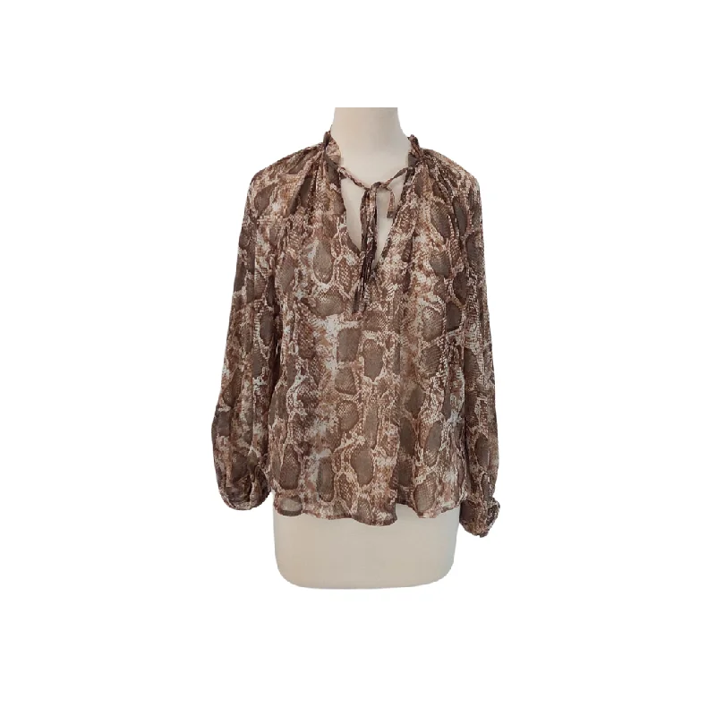 Mango Brown Snake Print Sheer Blouse | Gently Used | Collared Satin Blouse