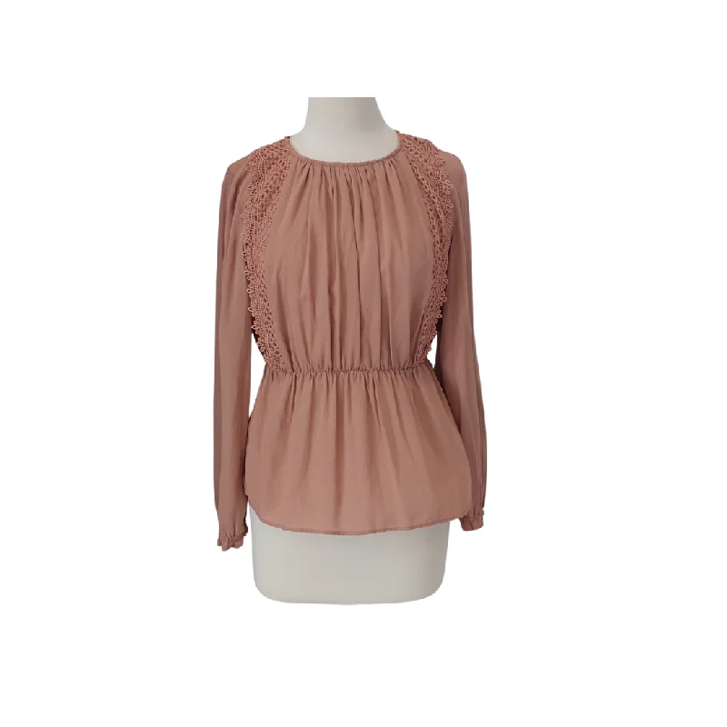 Mango Tea Pink Lace Cinched Blouse | Gently Used | Lightweight Linen Blouse