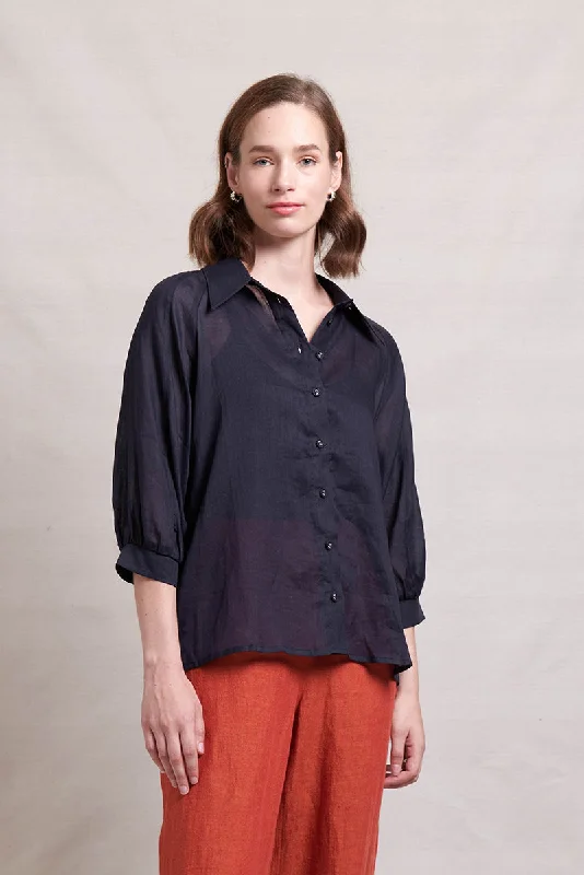 Neris - Art Space Blouse - Ink Puff Sleeve Blouse