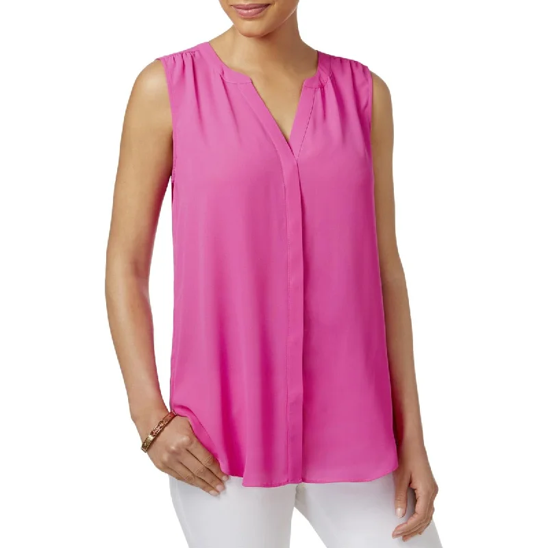 NYDJ Womens Pleated Button Down Blouse Lightweight Tunic Blouse