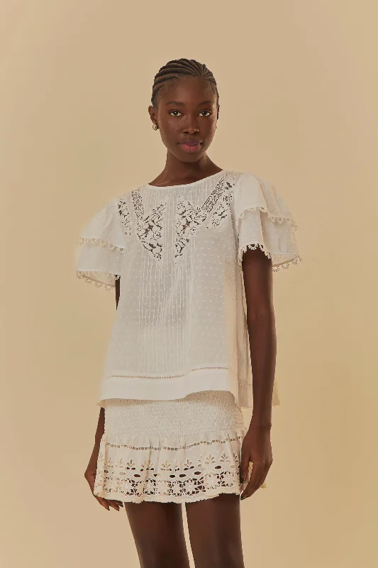 Off-White Ruffle Blouse Classic Minimalist Blouse