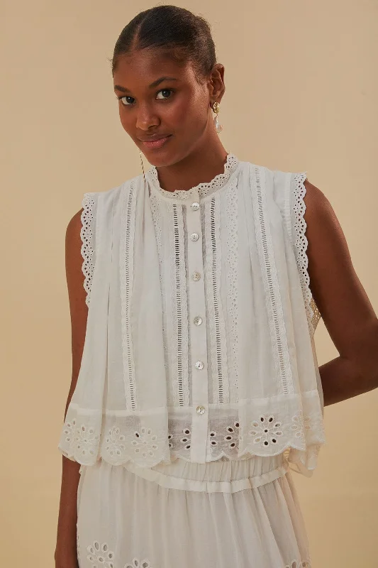 Off-White Sleeveless Organic Cotton Blouse Chic Sleeveless Blouse