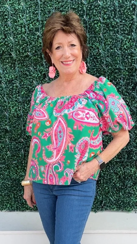 Pink Paisley Blouse Feminine Satin Blouse