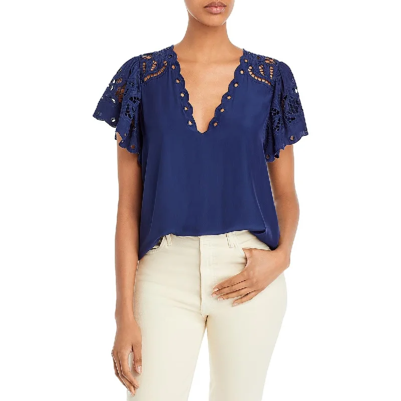 Ramy Brook Womens Rochelle V Neck Flutter Sleeve Blouse Off-Shoulder Wrap Blouse