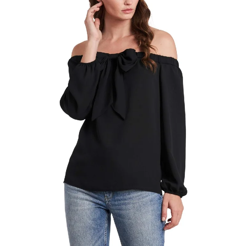Riley & Rae Womens Juniors Maybelle Off The Shoulder Bow Blouse Puff Sleeve Blouse
