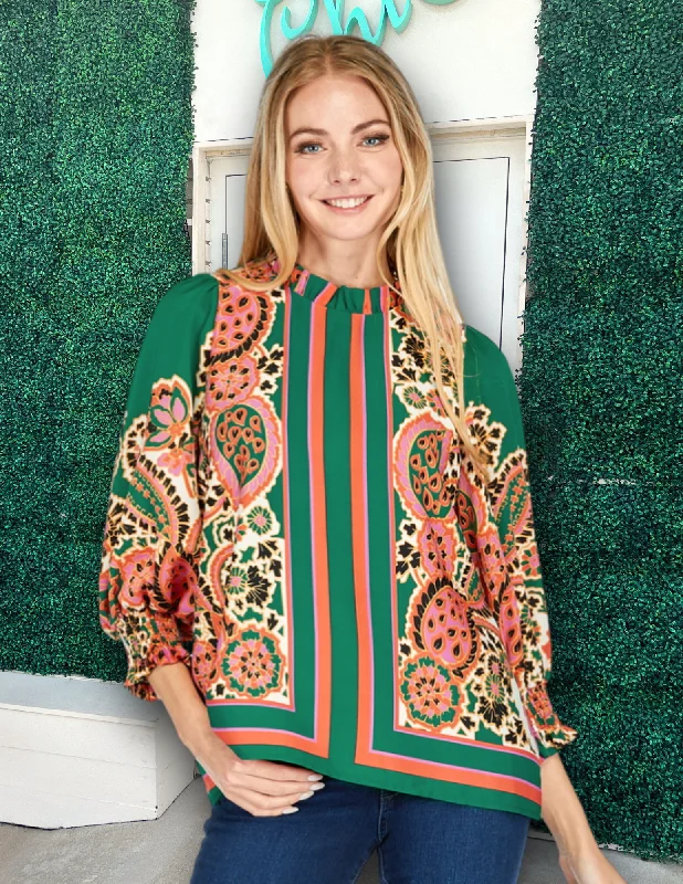 Falling Border Blouse Vintage Polka Blouse
