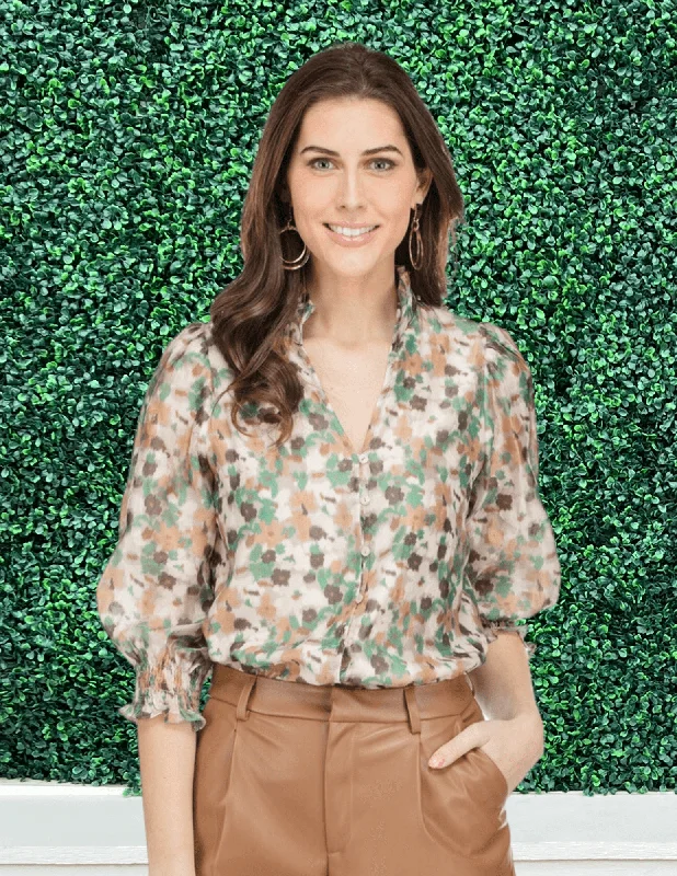 Voile Watercolor Blouse Drape Neck Blouse