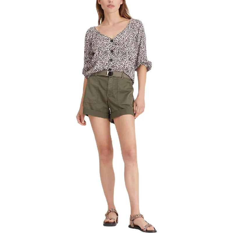 Sanctuary Womens Animal Print V Neck Blouse Drape Neck Blouse