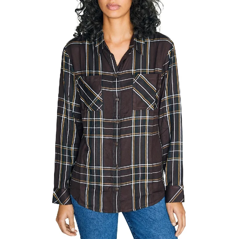 Sanctuary Womens New Generation Plaid Boyfriend Blouse Vintage Polka Blouse
